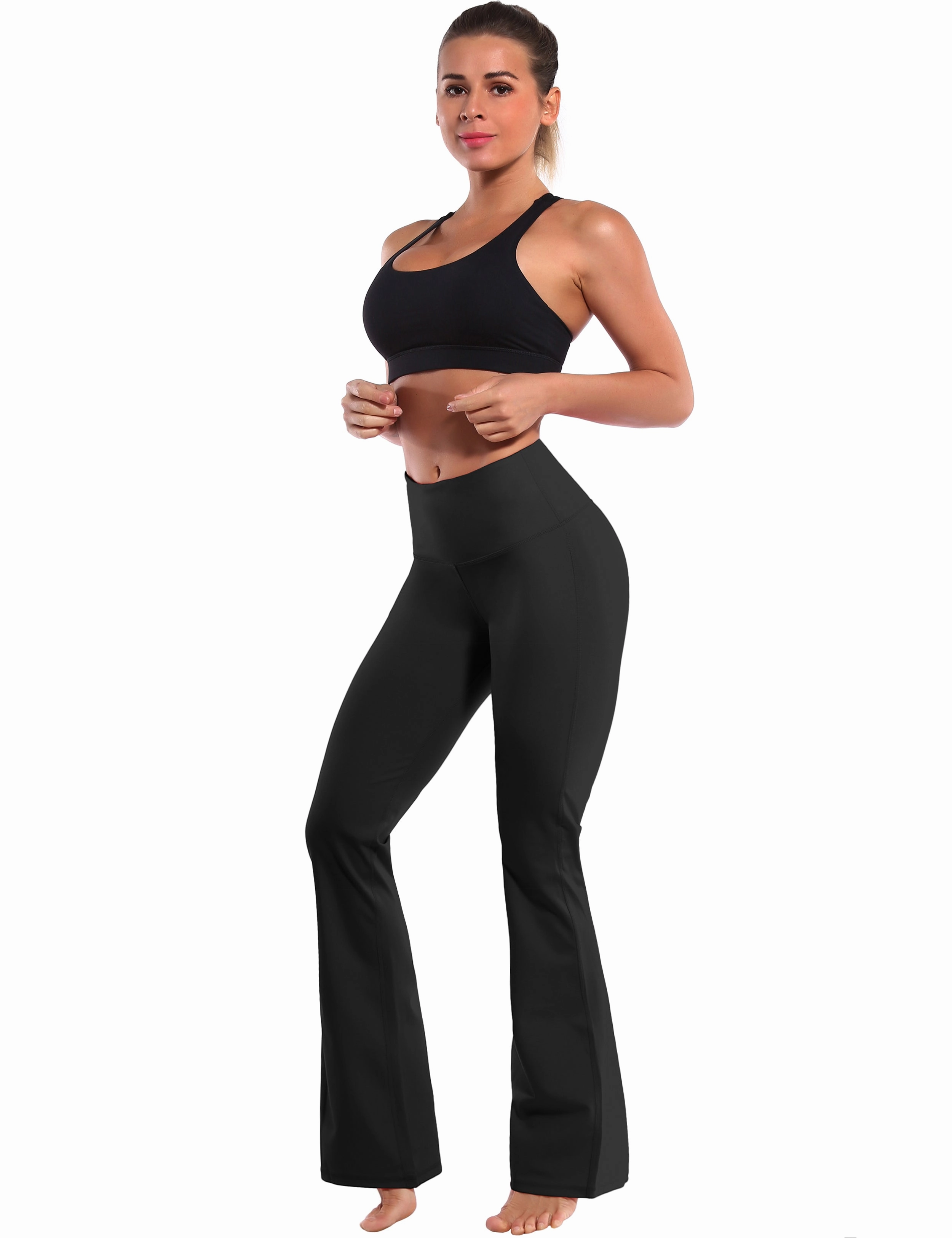 29" 31" 33" 35" 37" High Waist Bootcut Leggings Black_Running