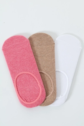 3 Pack Plain Secret Socks- Pink/Brown/White