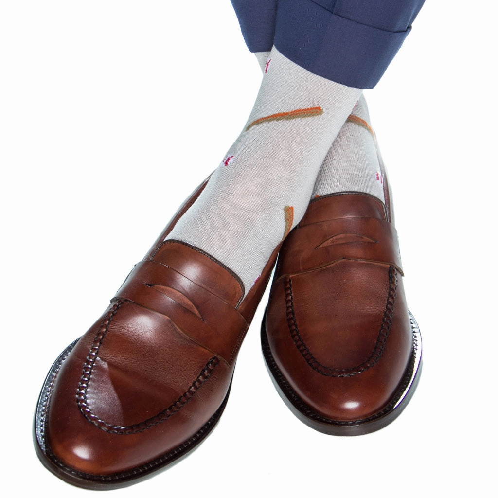 Ash with Red Tipping, White and Red Baseball with Brown and Burnt Orange Bat Cotton Sock Linked Toe OTC