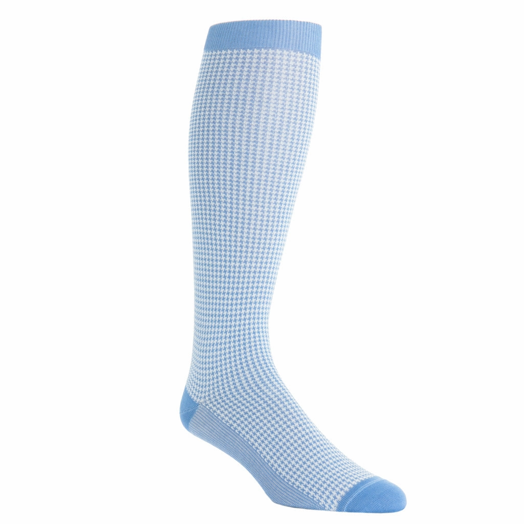 Azure Blue and Cream Houndstooth Cotton Sock Linked Toe OTC