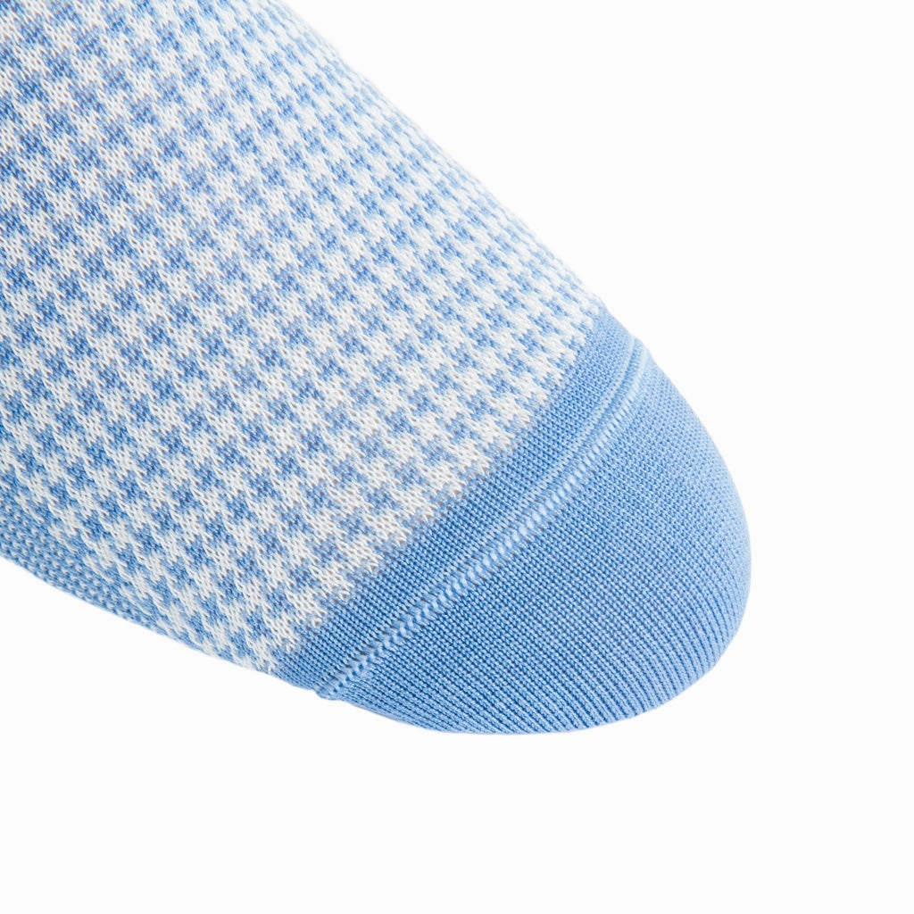 Azure Blue and Cream Houndstooth Cotton Sock Linked Toe OTC