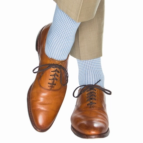 Azure Blue and Cream Houndstooth Cotton Sock Linked Toe OTC