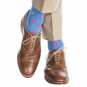 Azure Blue with Coral and Buttercream Neats Cotton Sock Linked Toe OTC