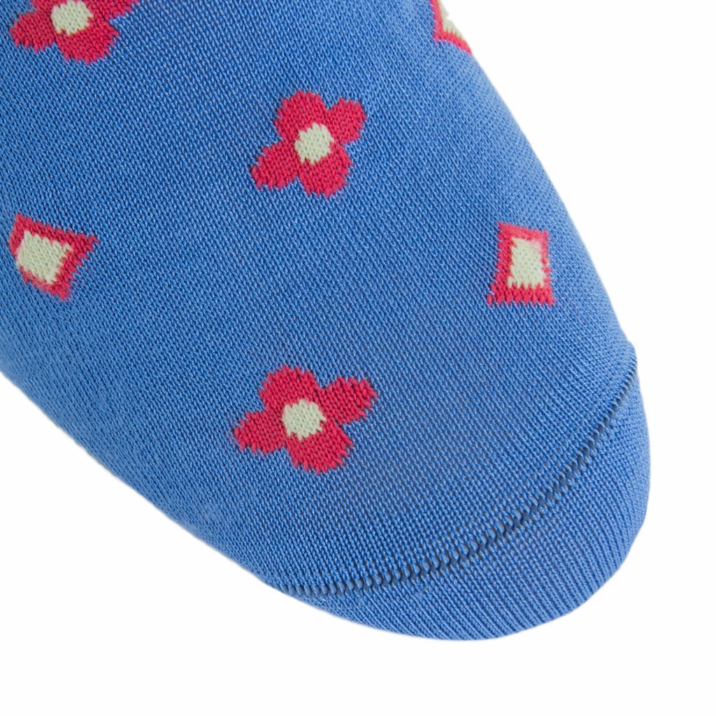 Azure Blue with Coral and Buttercream Neats Cotton Sock Linked Toe OTC