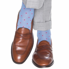 Azure Blue with Coral Dot Sock Cotton Linked Toe OTC
