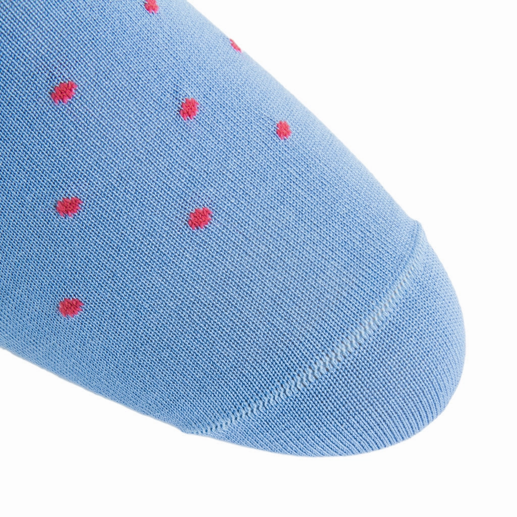 Azure Blue with Coral Dot Sock Cotton Linked Toe OTC