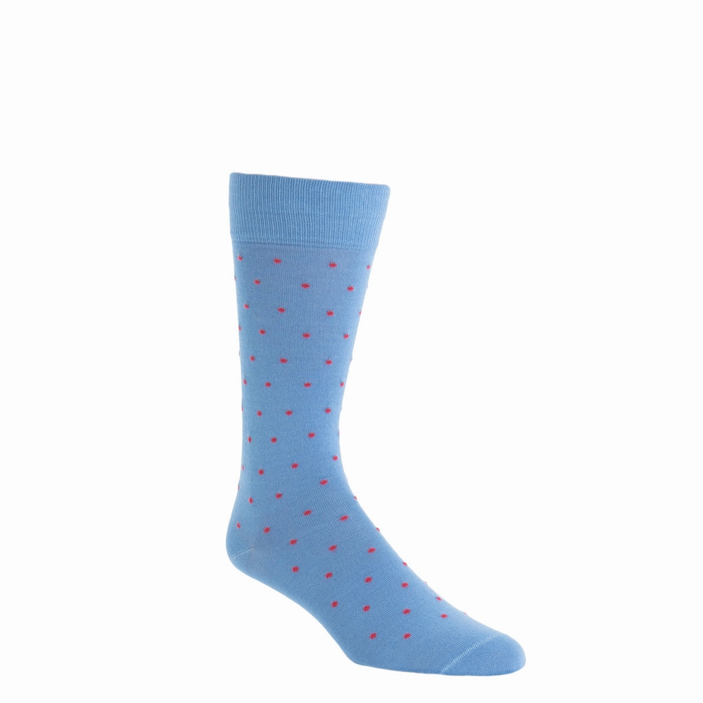 Azure Blue with Coral Dot Sock Cotton Linked Toe OTC