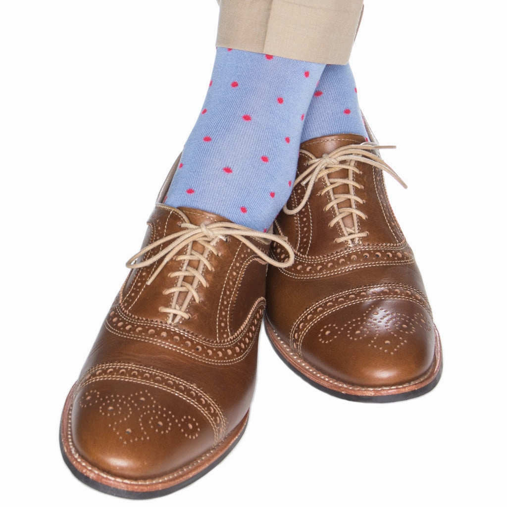 Azure Blue with Coral Dot Sock Cotton Linked Toe OTC