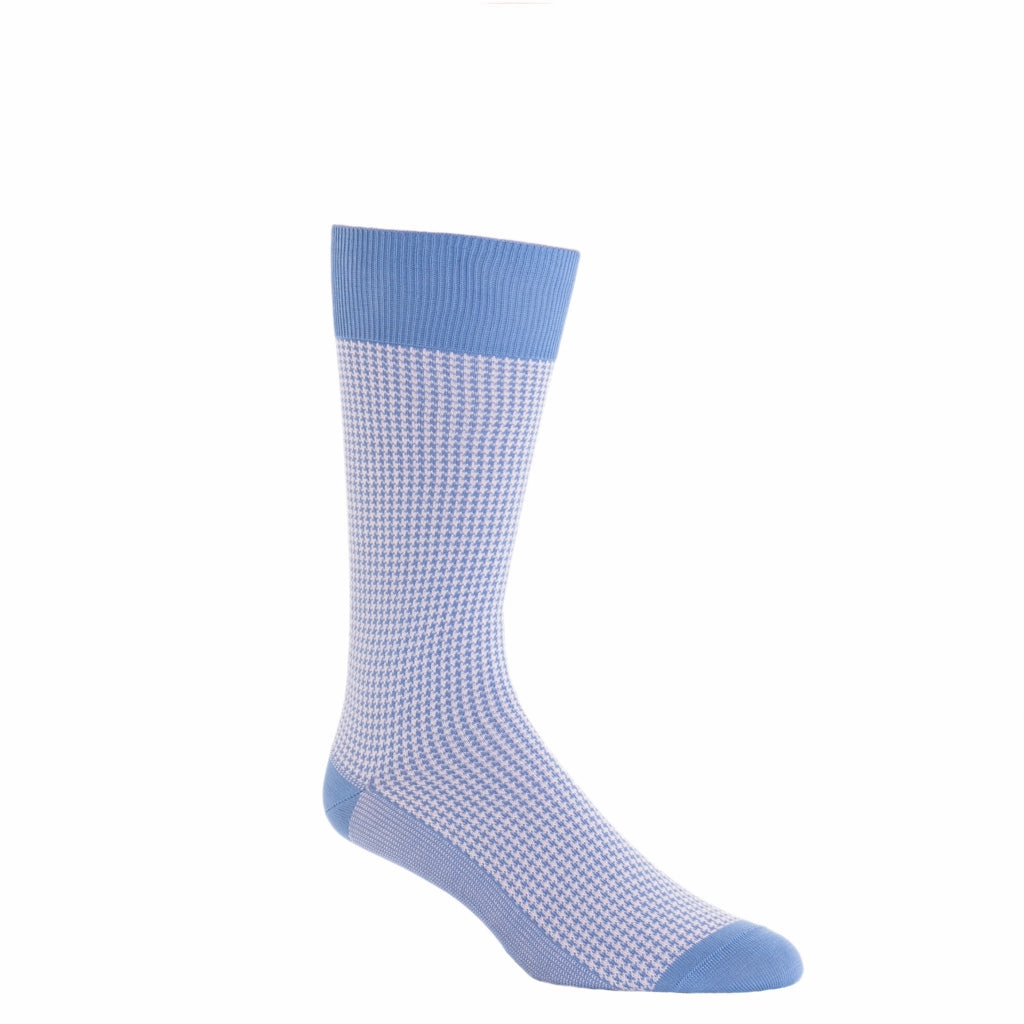 Azure Blue with Pink Houndstooth Cotton Sock Linked Toe OTC