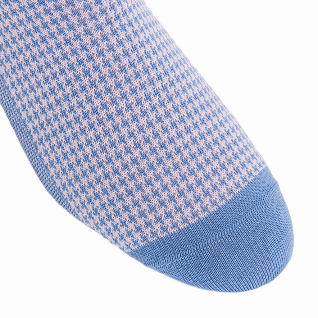 Azure Blue with Pink Houndstooth Cotton Sock Linked Toe OTC