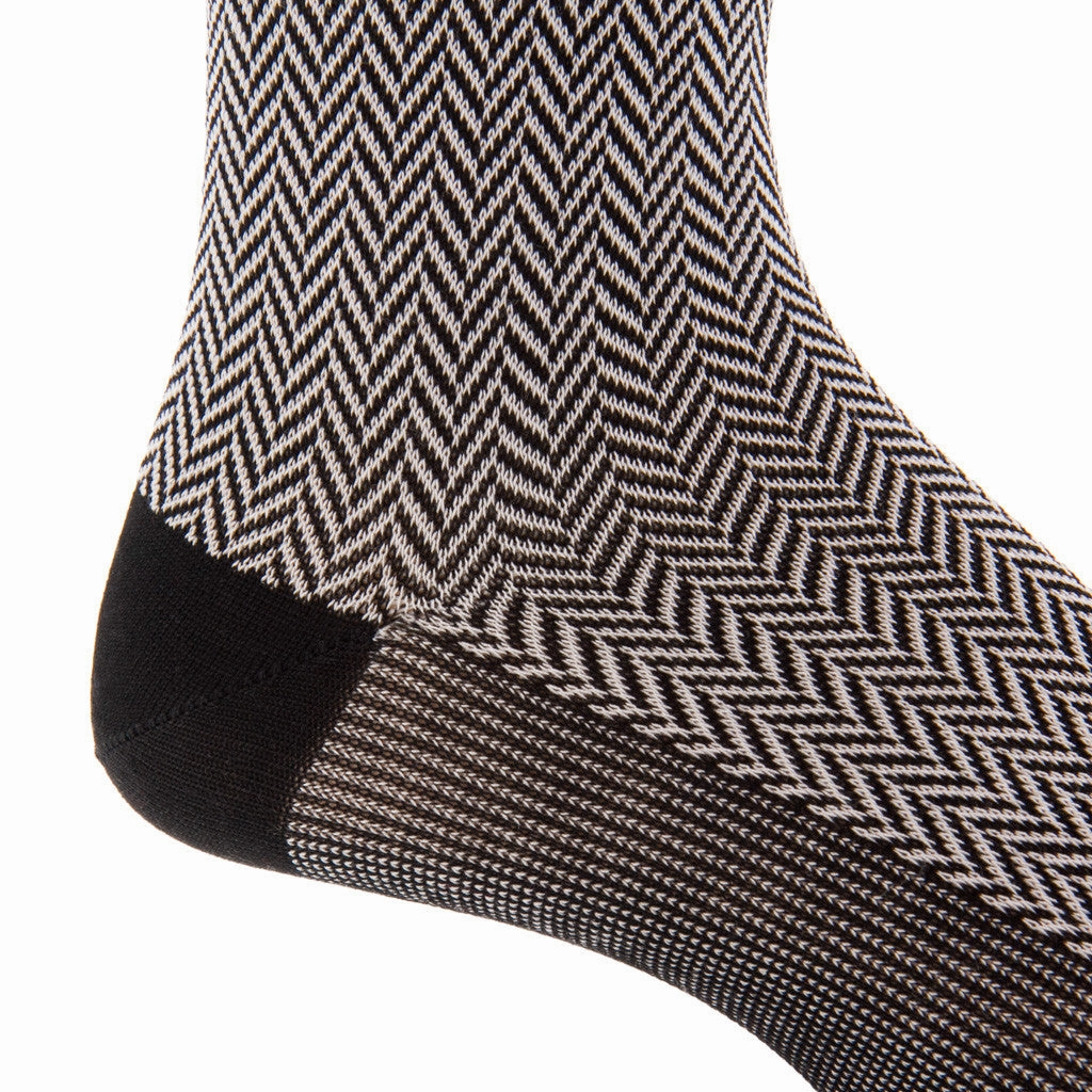 Black and Ash Herringbone Cotton Sock Mid-Calf