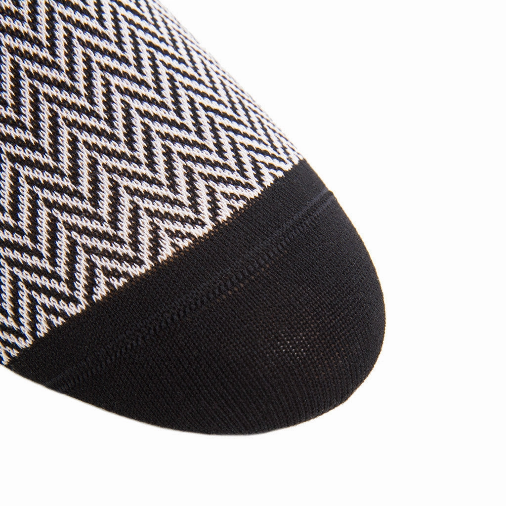 Black and Ash Herringbone Cotton Sock Mid-Calf