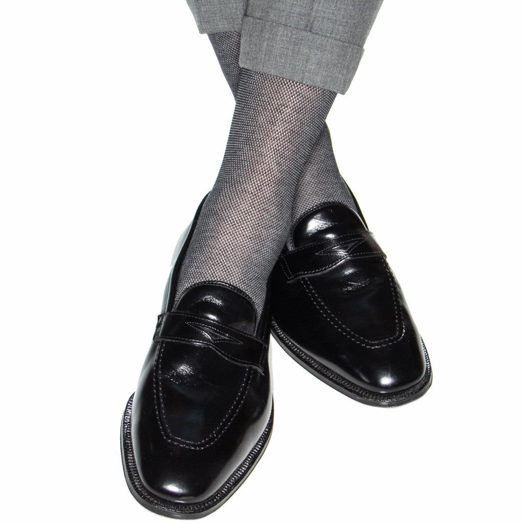 Black and Ash Nailhead Cotton Sock Linked Toe OTC