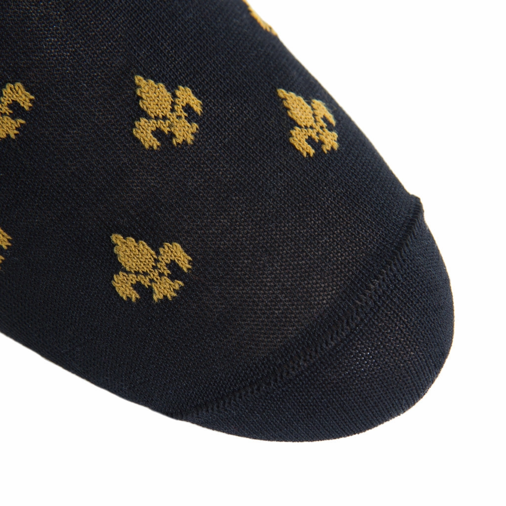 Black and Gold Fleur De Lis Cotton Sock Linked Toe OTC