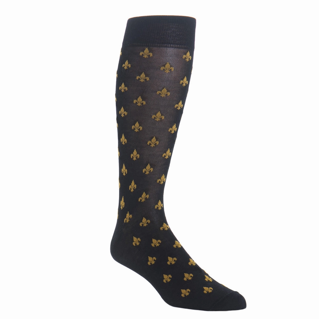 Black and Gold Fleur De Lis Cotton Sock Linked Toe OTC