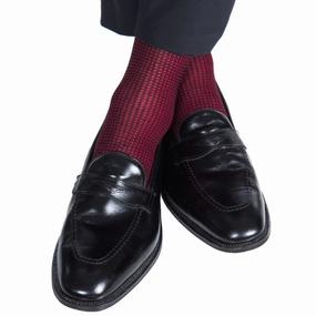 Black and Red Grenadine Cotton Sock Linked Toe Mid-Calf