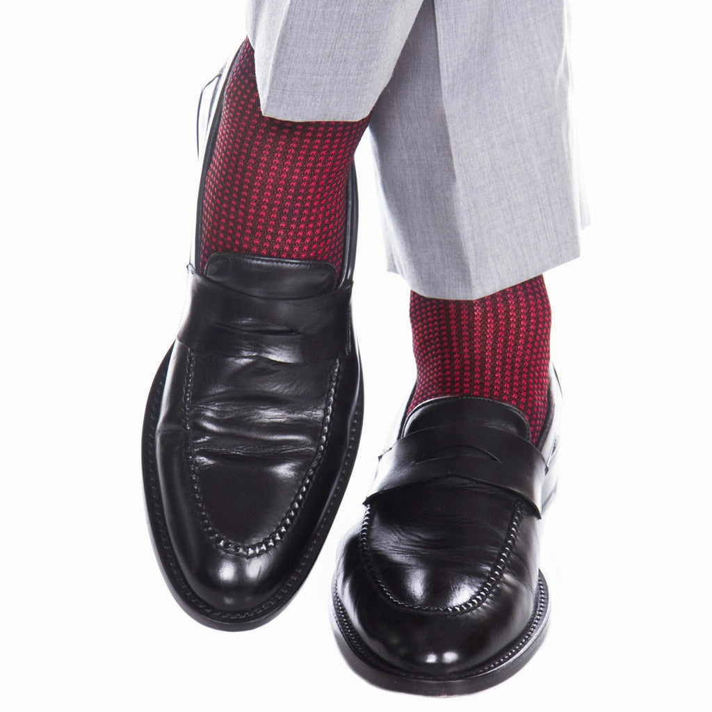 Black and Red Grenadine Cotton Sock Linked Toe Mid-Calf