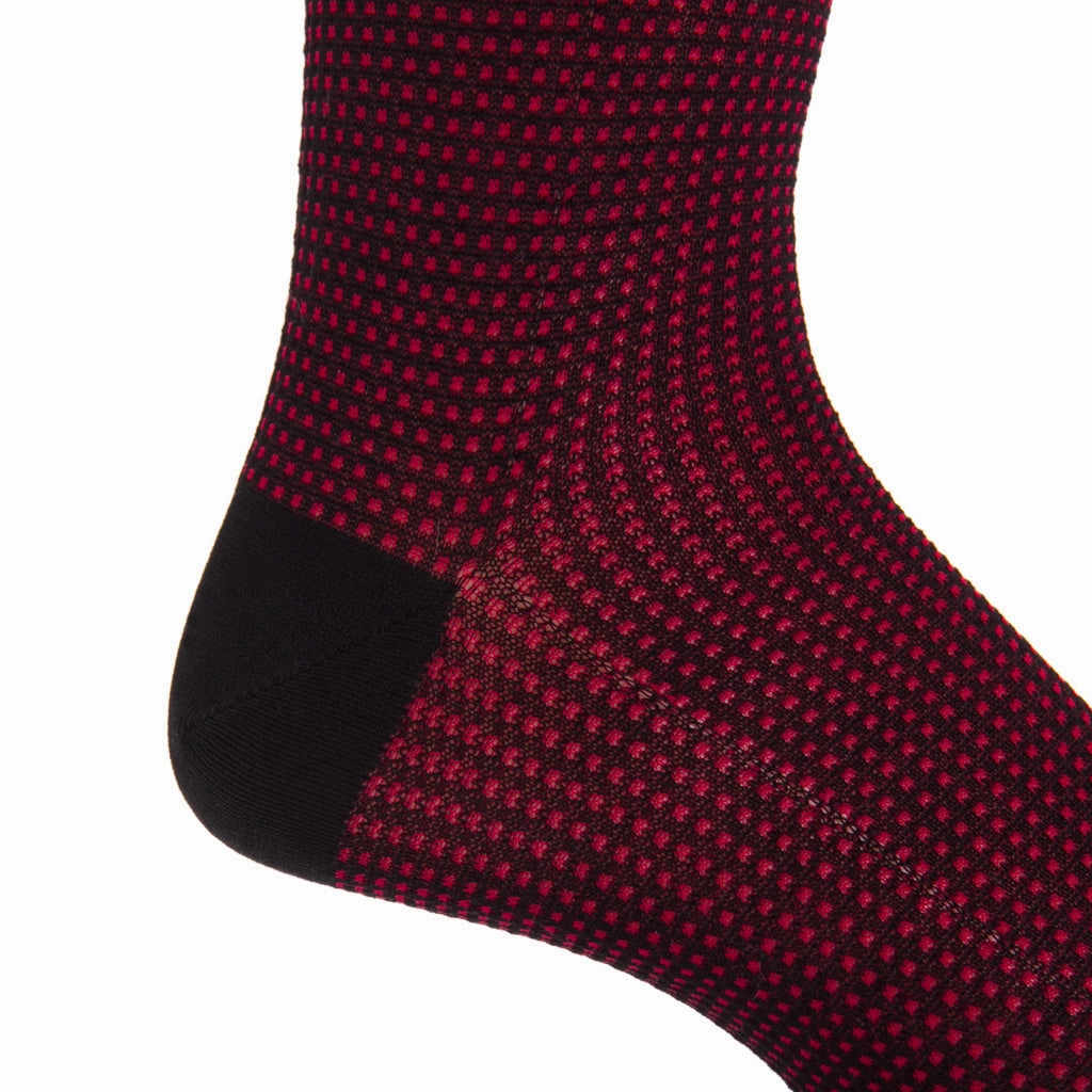 Black and Red Grenadine Cotton Sock Linked Toe Mid-Calf