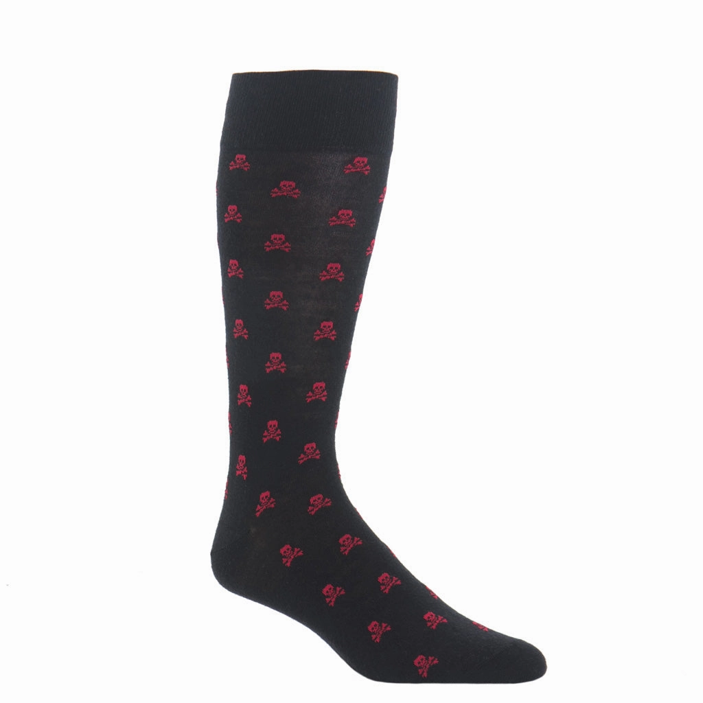 Black with Red Skull and Crossbones Fine Merino Wool Sock Linked Toe OTC