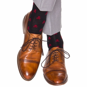 Black with Red Skull and Crossbones Fine Merino Wool Sock Linked Toe OTC