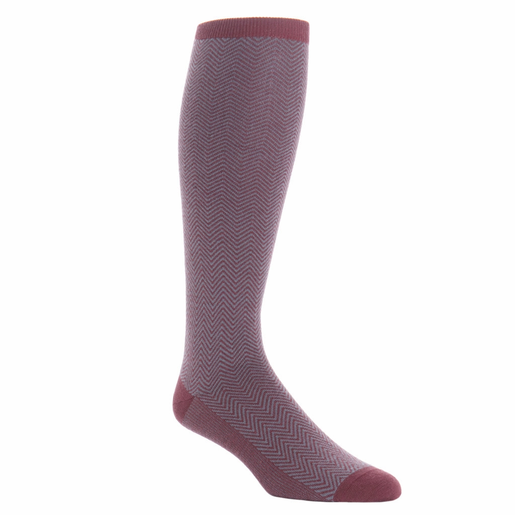 Burgundy With Mercury Gray Chevron Wool Sock Linked Toe OTC