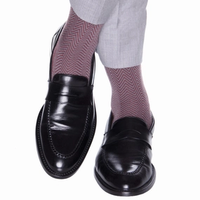 Burgundy With Mercury Gray Chevron Wool Sock Linked Toe OTC