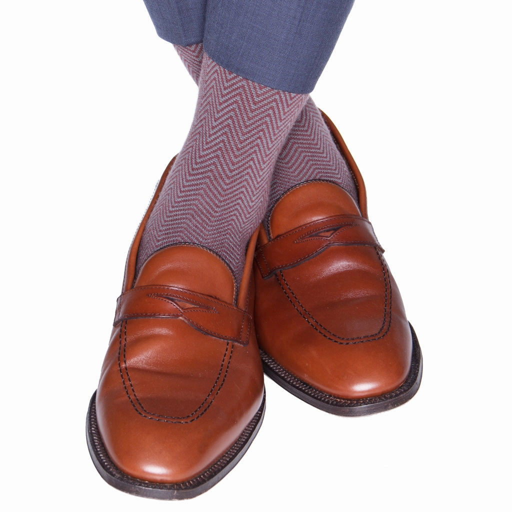 Burgundy With Mercury Gray Chevron Wool Sock Linked Toe OTC