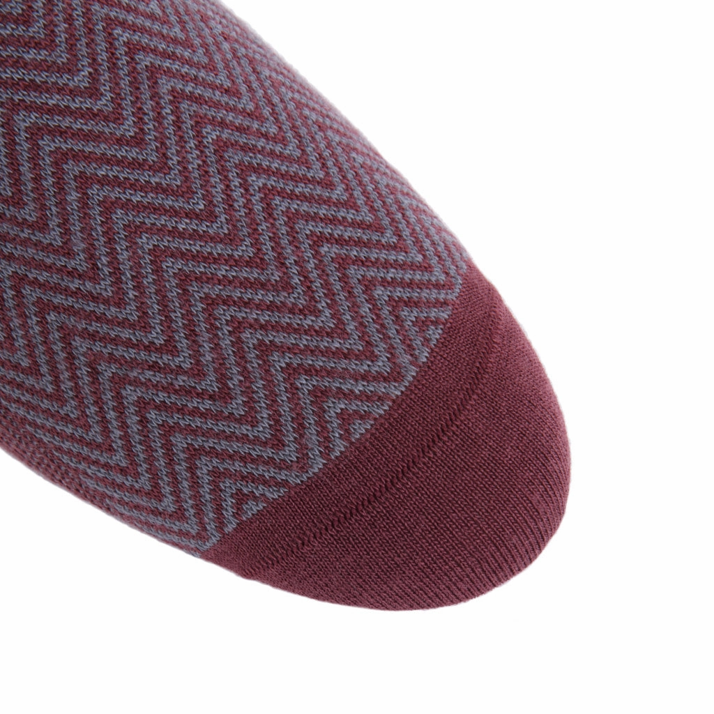 Burgundy With Mercury Gray Chevron Wool Sock Linked Toe OTC