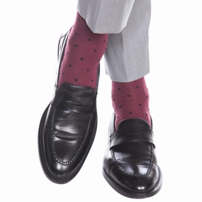 Burgundy with Navy Dot Merino Wool Sock Linked Toe OTC