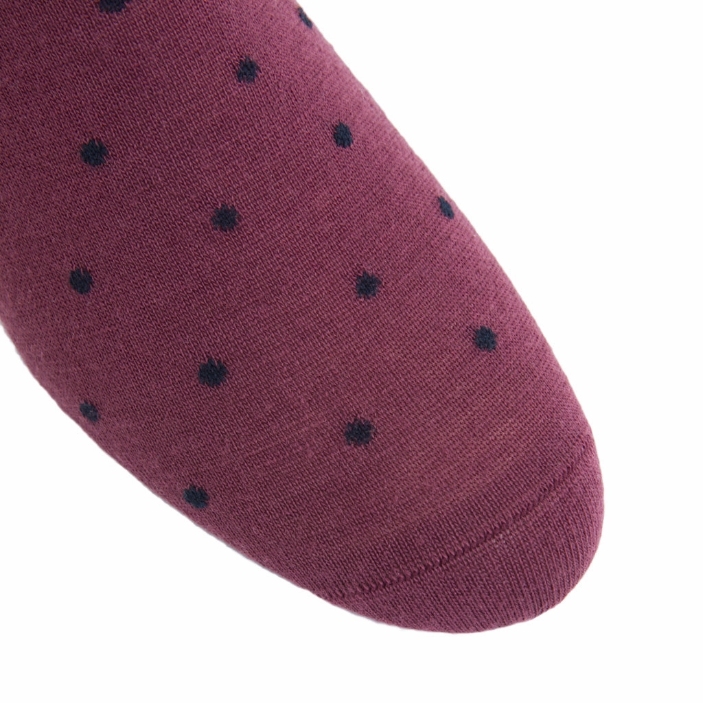 Burgundy with Navy Dot Merino Wool Sock Linked Toe OTC