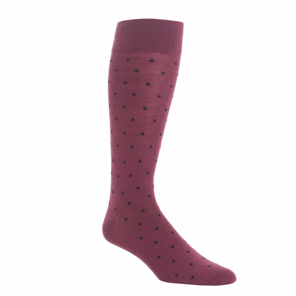 Burgundy with Navy Dot Merino Wool Sock Linked Toe OTC
