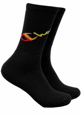 Champion C Logo Pride Crew Socks 2Pack BLK/WIT <br> SXMA2N BLACK