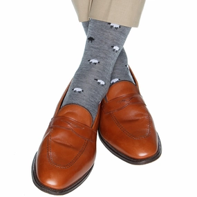 Charcoal Gray with Black and White Sheep Fine Merino Wool Sock Linked Toe Mid-Calf