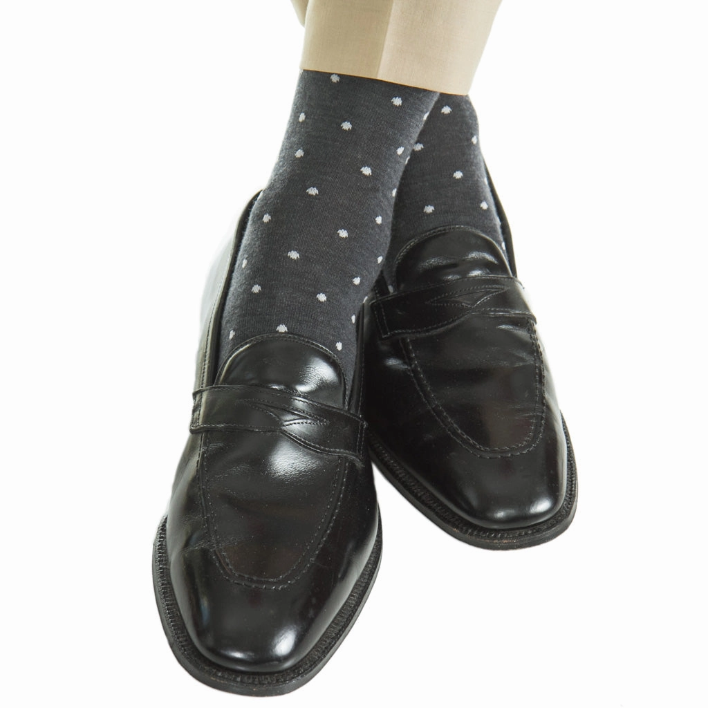 Charcoal with Ash Dot Fine Merino Wool Sock Linked Toe OTC