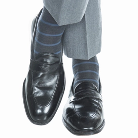Charcoal with Bay Blue Stripe Fine Merino Wool Sock Linked Toe OTC