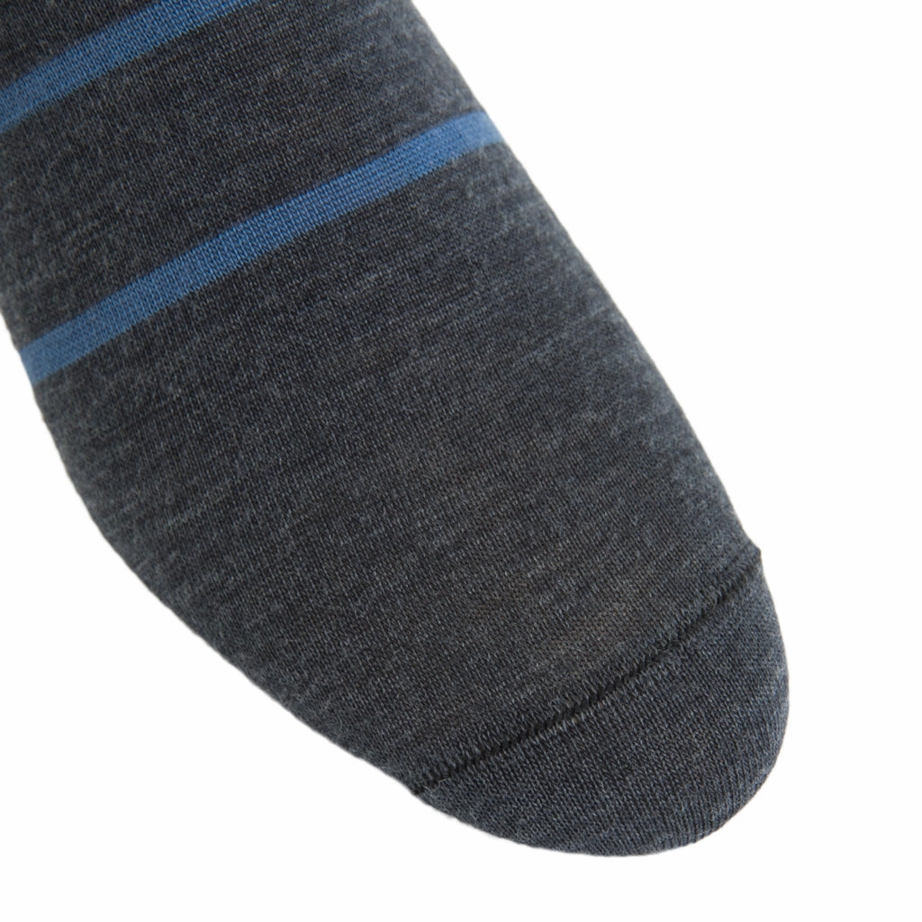 Charcoal with Bay Blue Stripe Fine Merino Wool Sock Linked Toe OTC