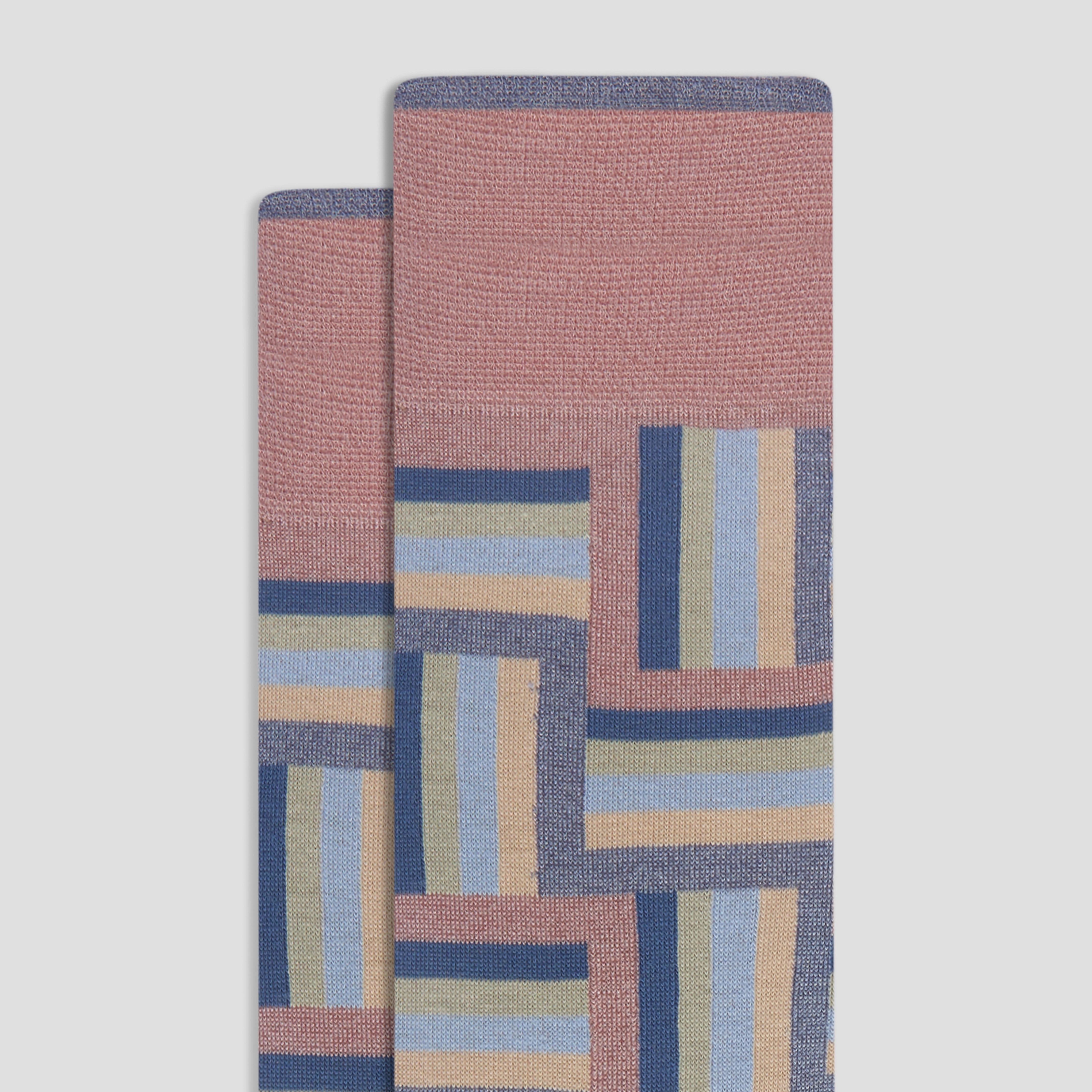 Check-Stripe Mid-Calf Socks