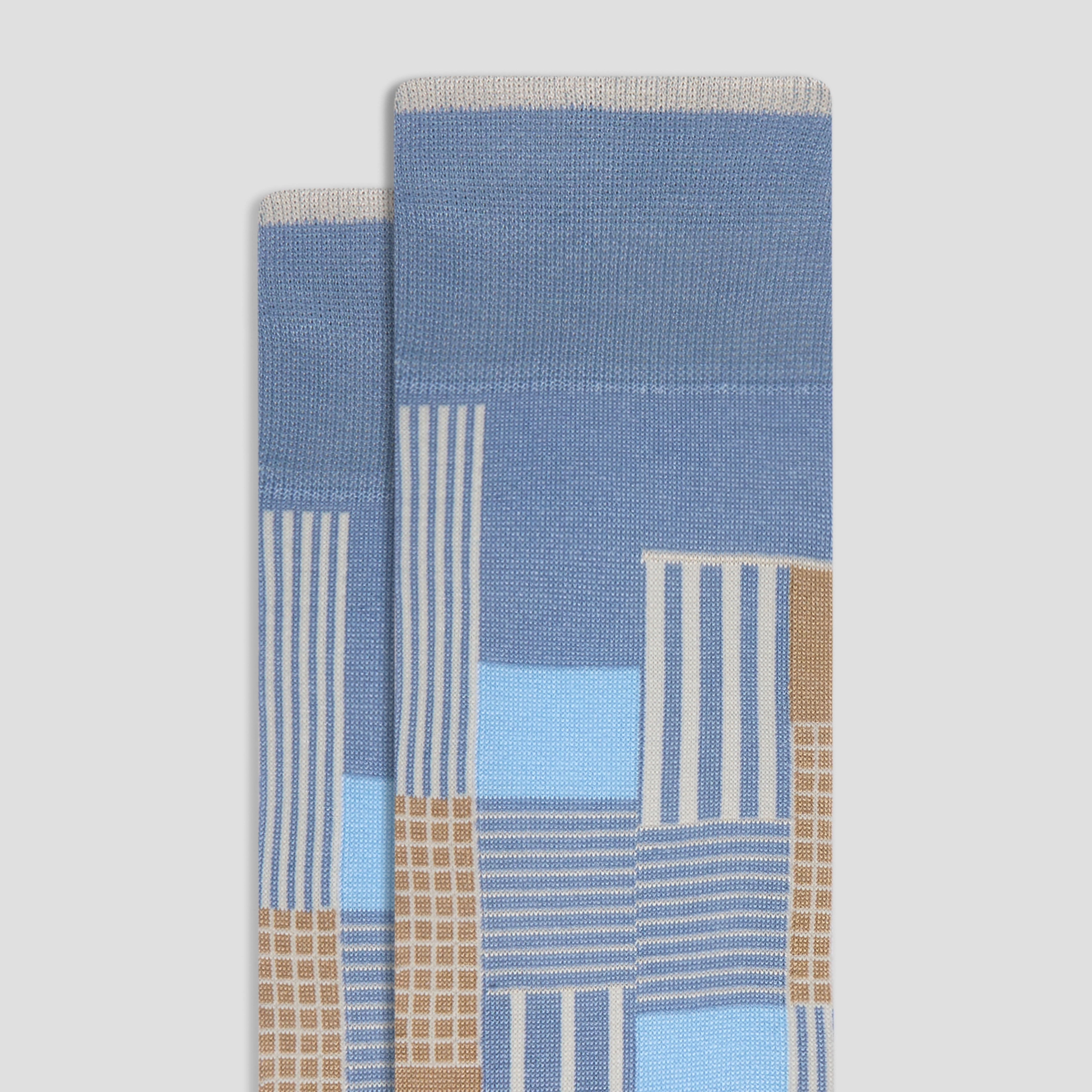 Check-Stripe Mid-Calf Socks