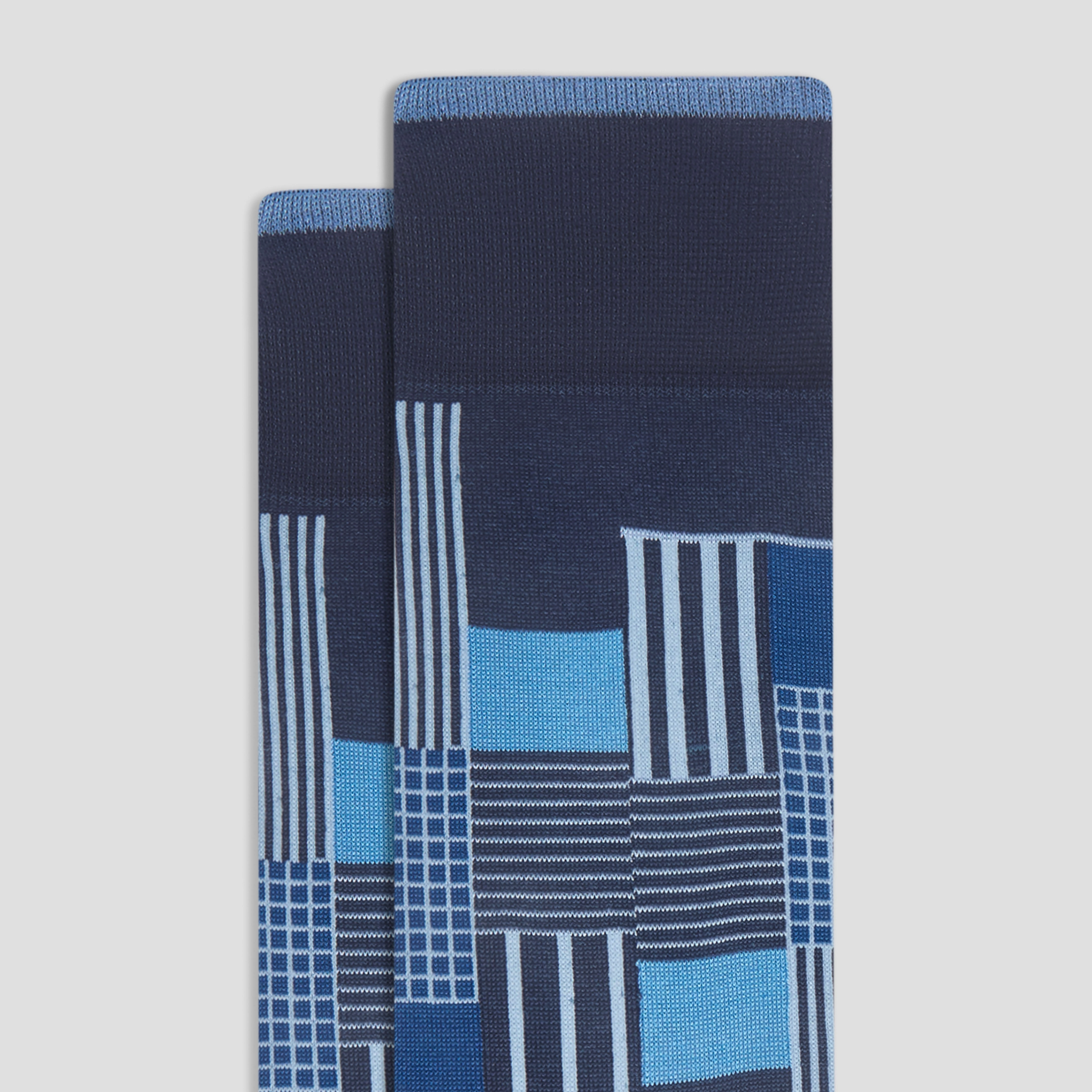 Check-Stripe Mid-Calf Socks