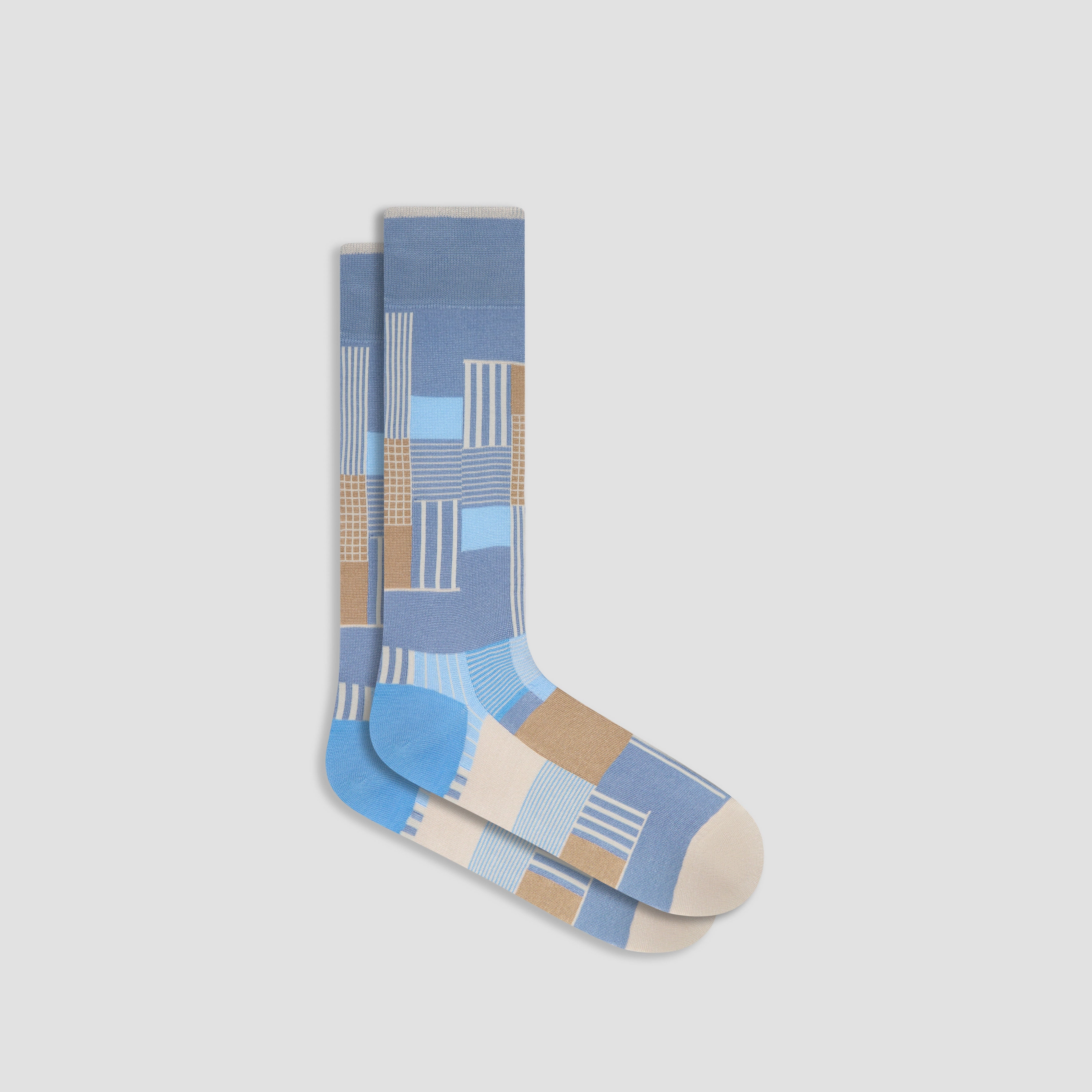 Check-Stripe Mid-Calf Socks