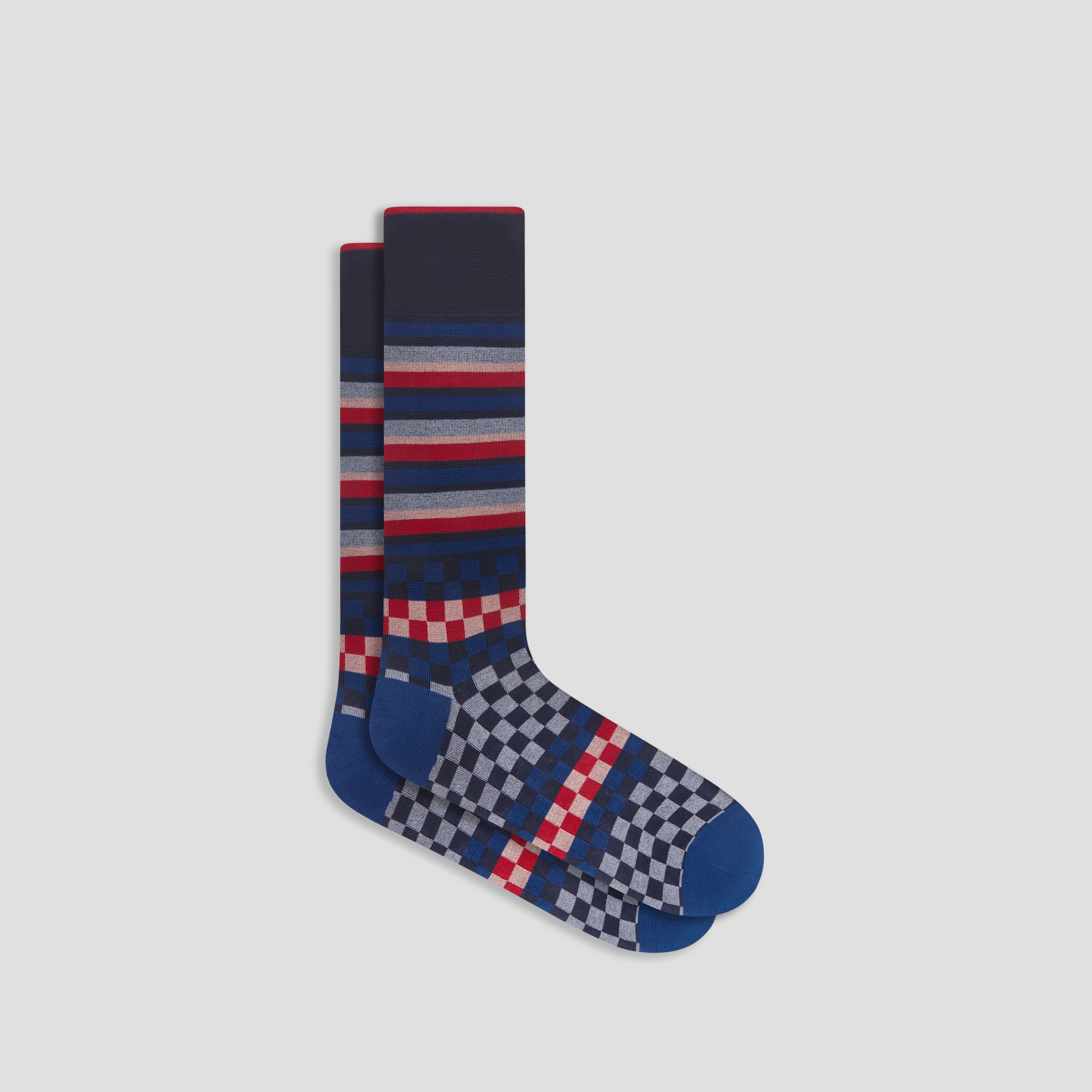 Checkerboard and Stripe Mid-Calf Socks