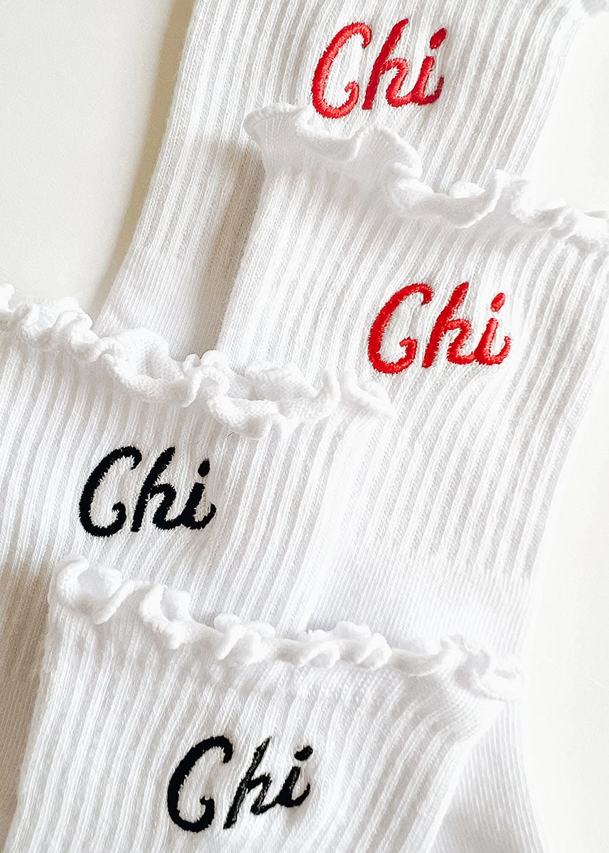 Chi Ruffle Crew Sock - Red