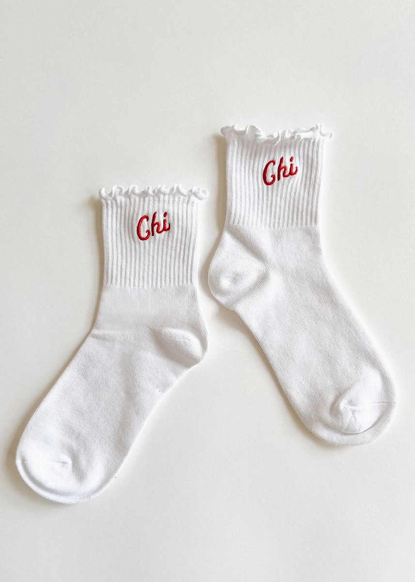 Chi Ruffle Crew Sock - Red