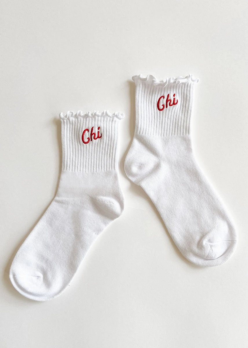 Chi Ruffle Crew Sock - Red