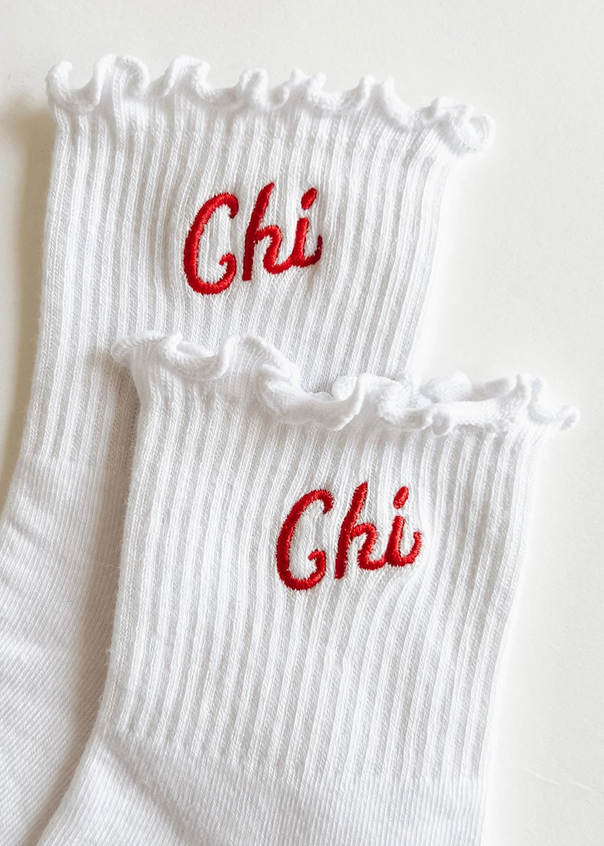 Chi Ruffle Crew Sock - Red