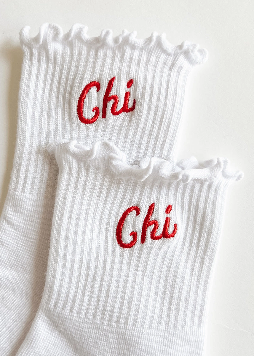 Chi Ruffle Crew Sock - Red