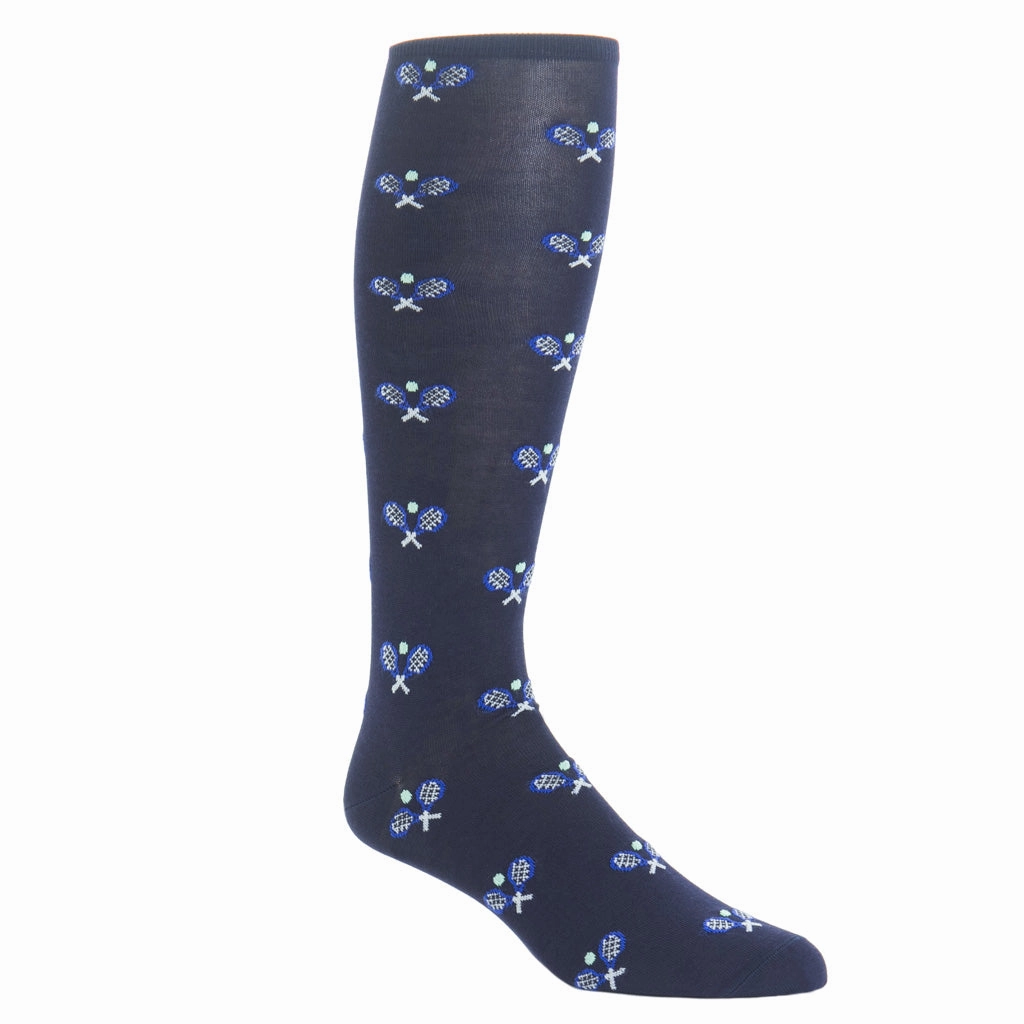 Classic Navy w/Clematis Blue Tennis Racquet and Green Ball Cotton Sock Linked Toe OTC