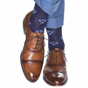 Classic Navy w/Clematis Blue Tennis Racquet and Green Ball Cotton Sock Linked Toe OTC