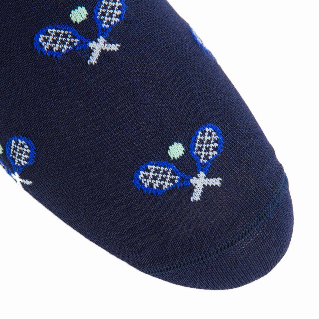 Classic Navy w/Clematis Blue Tennis Racquet and Green Ball Cotton Sock Linked Toe OTC