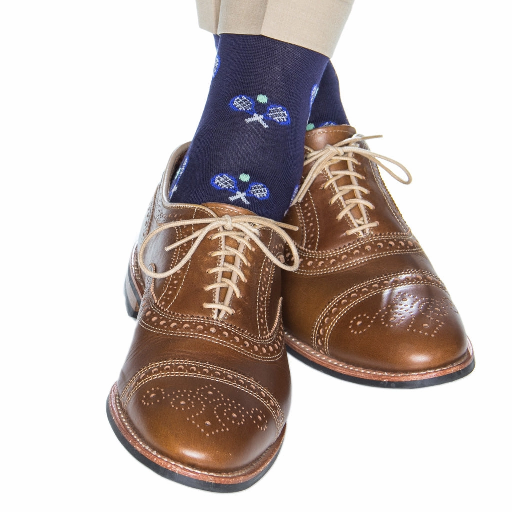 Classic Navy w/Clematis Blue Tennis Racquet and Green Ball Cotton Sock Linked Toe OTC